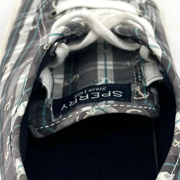 Sperry Pier View Anchor Plaid Gray Blue White Canvas Laced Slip On Sneakers 7.5 - Picture 7 of 11